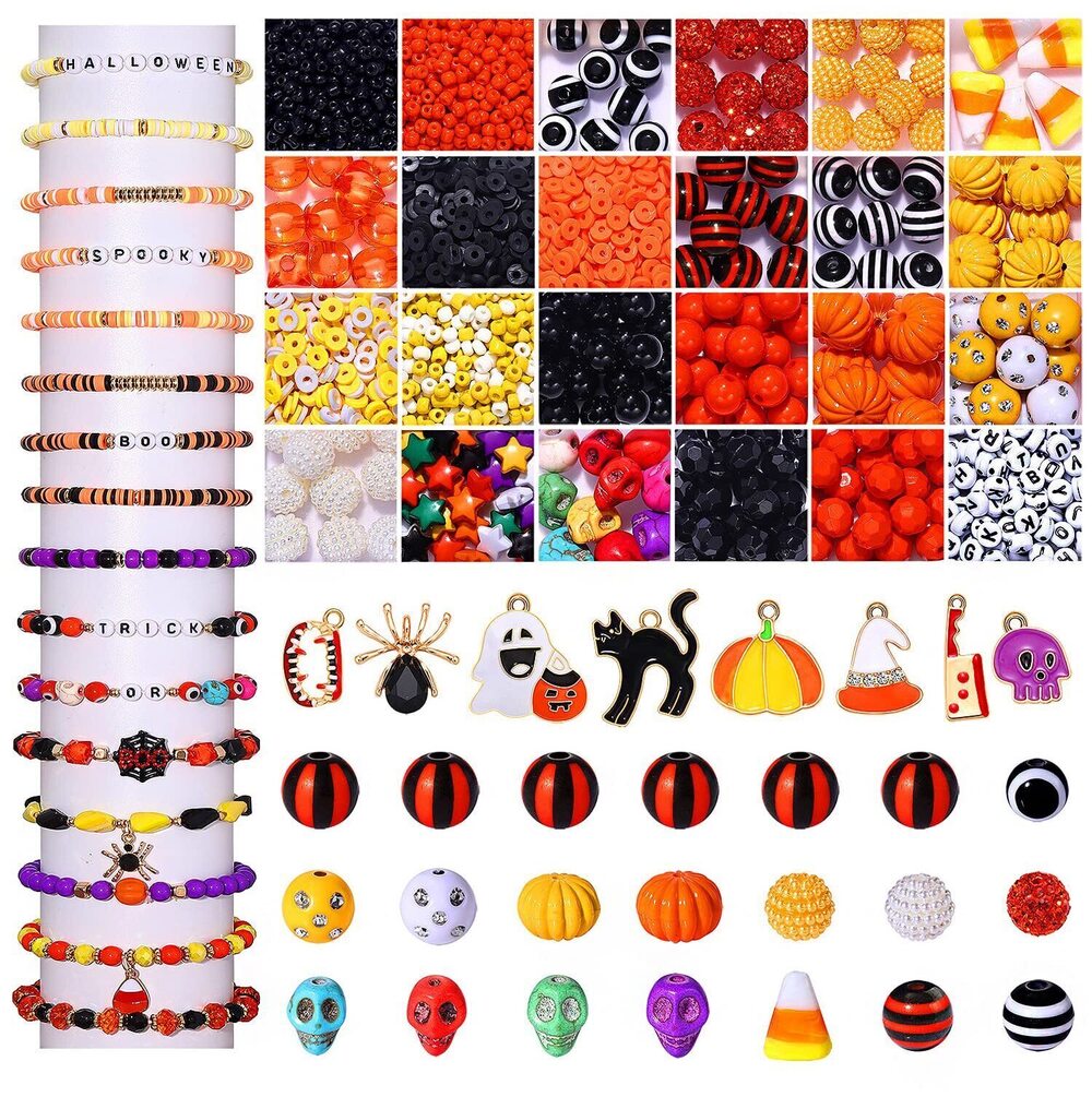 6660 2518PCS Halloween Beads Charms for Jewelry Making, Halloween Heishi
